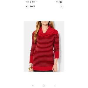 Lauren Ralph Lauren Cowl Neck Striped Wool Blend Tunic Sweater Size Lg Red Black